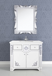 Водолей Мебель для ванной "Версаль 95" белая/серебро, зеркало Кармен в раме – фотография-4